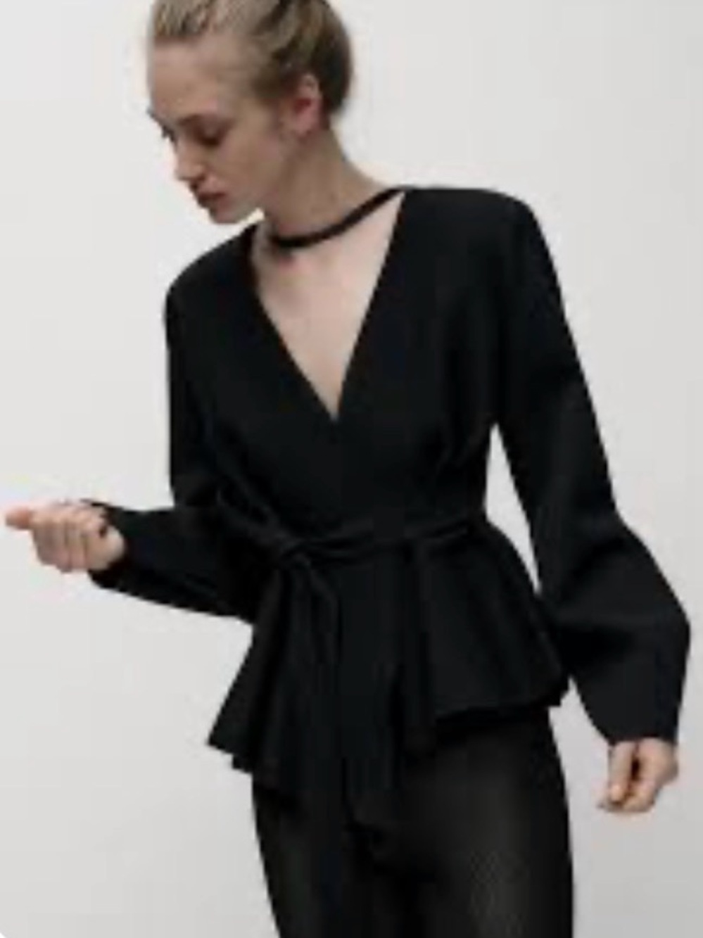 Zara Wrap Peplum Blazer in Black Size Large